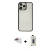 MARSİLYAN™- iPhone 13 Pro Max Kılıf Doruk Doku Prime - Siyah Bilvis Hayalet Cam Ekran Koruyucu + Pers Alüminyum Kamera Lens - GI