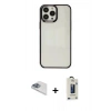 MARSİLYAN™- iPhone 13 Pro Max Kılıf Doruk Doku Prime - Siyah Bilvis Hayalet Cam Ekran Koruyucu + Pers Alüminyum Kamera Lens - SABE