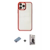 MARSİLYAN™- iPhone 13 Pro Max Kılıf Doruk Doku Prime - Siyah Bilvis Hayalet Cam Ekran Koruyucu + Shine Kamera Lens Koruma Cam - PE