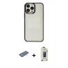 MARSİLYAN™- iPhone 13 Pro Max Kılıf Doruk Doku Prime - Siyah Bilvis Hayalet Cam Ekran Koruyucu + Renkli Kamera Lens Koruma Cam - YL