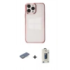 MARSİLYAN™- iPhone 13 Pro Max Kılıf Doruk Doku Prime - Siyah Bilvis Hayalet Cam Ekran Koruyucu + Renkli Kamera Lens Koruma Cam - YL