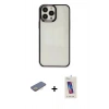 MARSİLYAN™- iPhone 13 Pro Max Kılıf Doruk Doku Prime - Siyah Joko 5D Cam + Renkli Kamera Lens Koruma Cam - SI