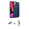 MARSİLYAN™- iPhone 13 Pro Max Kılıf Doruk Klasik Özel Seri - Şeffaf Pasifik Cam Ekran Koruyucu + Sarı Renkli Kamera Lens Koruma Cam