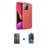 MARSİLYAN™- iPhone 13 Pro Max Kılıf Doruk Klasik Özel Seri - Siyah 18D Cam Ekran Koruyucu + Neon Fosforlu Kamera Lens - BZ