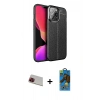 MARSİLYAN™- iPhone 13 Pro Max Kılıf Doruk Klasik Özel Seri - Siyah 18D Cam Ekran Koruyucu + Rainbow Kamera Lens Koruma Cam - KI