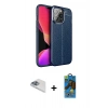 MARSİLYAN™- iPhone 13 Pro Max Kılıf Doruk Klasik Özel Seri - Siyah 18D Cam Ekran Koruyucu + Pers Alüminyum Kamera Lens - SABE