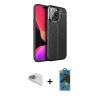 MARSİLYAN™- iPhone 13 Pro Max Kılıf Doruk Klasik Özel Seri - Siyah 18D Cam Ekran Koruyucu + Pers Alüminyum Kamera Lens - SABE