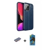 MARSİLYAN™- iPhone 13 Pro Max Kılıf Doruk Klasik Özel Seri - Siyah 18D Cam Ekran Koruyucu + Renkli Kamera Lens Koruma Cam - TU