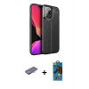 MARSİLYAN™- iPhone 13 Pro Max Kılıf Doruk Klasik Özel Seri - Siyah 18D Cam Ekran Koruyucu + Renkli Kamera Lens Koruma Cam - TU