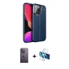 MARSİLYAN™- iPhone 13 Pro Max Kılıf Doruk Klasik Özel Seri - Siyah 3D Antistatik Cam Ekran Koruyucu + Neon Fosforlu Kamera Lens - BZ