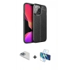 MARSİLYAN™- iPhone 13 Pro Max Kılıf Doruk Klasik Özel Seri - Siyah 3D Antistatik Cam Ekran Koruyucu + Pers Alüminyum Kamera Lens - SABE