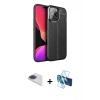 MARSİLYAN™- iPhone 13 Pro Max Kılıf Doruk Klasik Özel Seri - Siyah 3D Antistatik Cam Ekran Koruyucu + Pers Alüminyum Kamera Lens - LT