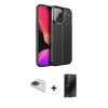 MARSİLYAN™- iPhone 13 Pro Max Kılıf Doruk Klasik Özel Seri - Siyah 3D Antistatik Hayalet Cam Ekran Koruyucu + Pers Alüminyum Kamera Lens - LT
