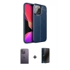 MARSİLYAN™- iPhone 13 Pro Max Kılıf Doruk Klasik Özel Seri - Siyah 3D Antistatik Hayalet Cam Ekran Koruyucu + Neon Fosforlu Kamera Lens - BZ