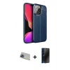 MARSİLYAN™- iPhone 13 Pro Max Kılıf Doruk Klasik Özel Seri - Siyah 3D Antistatik Hayalet Cam Ekran Koruyucu + Rainbow Kamera Lens Koruma Cam - MI