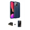 MARSİLYAN™- iPhone 13 Pro Max Kılıf Doruk Klasik Özel Seri - Siyah 3D Antistatik Hayalet Cam Ekran Koruyucu + Raze Metal Kamera Lens - GD