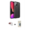 MARSİLYAN™- iPhone 13 Pro Max Kılıf Doruk Klasik Özel Seri - Siyah 6D Mat Seramik Hayalet Nano Ekran Koruyucu + Pers Alüminyum Kamera Lens - KI