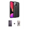MARSİLYAN™- iPhone 13 Pro Max Kılıf Doruk Klasik Özel Seri - Siyah Bilvis 3D Cam Ekran Koruyucu + Neon Fosforlu Kamera Lens - BZ