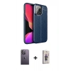 MARSİLYAN™- iPhone 13 Pro Max Kılıf Doruk Klasik Özel Seri - Siyah Bilvis 3D Cam Ekran Koruyucu + Neon Fosforlu Kamera Lens - BZ
