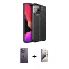 MARSİLYAN™- iPhone 13 Pro Max Kılıf Doruk Klasik Özel Seri - Siyah Bilvis 3D Mat Cam Ekran Koruyucu + Neon Fosforlu Kamera Lens - BZ