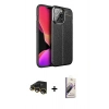 MARSİLYAN™- iPhone 13 Pro Max Kılıf Doruk Klasik Özel Seri - Siyah Bilvis 3D Mat Cam Ekran Koruyucu + Raze Metal Kamera Lens - GD