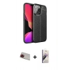 MARSİLYAN™- iPhone 13 Pro Max Kılıf Doruk Klasik Özel Seri - Siyah Bilvis 3D Mat Cam Ekran Koruyucu + Rainbow Kamera Lens Koruma Cam - KI