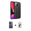 MARSİLYAN™- iPhone 13 Pro Max Kılıf Doruk Klasik Özel Seri - Siyah Bilvis 3D Mat Cam Ekran Koruyucu + Neon Fosforlu Kamera Lens - MI
