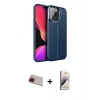 MARSİLYAN™- iPhone 13 Pro Max Kılıf Doruk Klasik Özel Seri - Siyah Bilvis 3D Mat Cam Ekran Koruyucu + Rainbow Kamera Lens Koruma Cam - KI