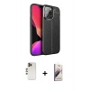 MARSİLYAN™- iPhone 13 Pro Max Kılıf Doruk Klasik Özel Seri - Siyah Bilvis 3D Mat Cam Ekran Koruyucu + Shine Kamera Lens - GD