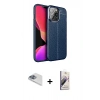 MARSİLYAN™- iPhone 13 Pro Max Kılıf Doruk Klasik Özel Seri - Siyah Bilvis 3D Mat Cam Ekran Koruyucu + Sierra Blue Pers Alüminyum Kamera Lens