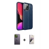MARSİLYAN™- iPhone 13 Pro Max Kılıf Doruk Klasik Özel Seri - Siyah Bilvis 3D Mat Cam Ekran Koruyucu + Neon Fosforlu Kamera Lens - YL