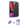 MARSİLYAN™- iPhone 13 Pro Max Kılıf Doruk Klasik Özel Seri - Siyah Bilvis 5in1 3D Magic Cam Ekran Koruyucu + Metal Kamera Lens Koruma Cam - AKYL