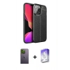 MARSİLYAN™- iPhone 13 Pro Max Kılıf Doruk Klasik Özel Seri - Siyah Bilvis 5in1 3D Magic Cam Ekran Koruyucu + Neon Fosforlu Kamera Lens - YL