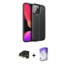 MARSİLYAN™- iPhone 13 Pro Max Kılıf Doruk Klasik Özel Seri - Siyah Bilvis 5in1 3D Magic Cam Ekran Koruyucu + Raze Metal Kamera Lens - GD