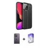 MARSİLYAN™- iPhone 13 Pro Max Kılıf Doruk Klasik Özel Seri - Siyah Bilvis 5in1 3D Magic Cam Ekran Koruyucu + Neon Fosforlu Kamera Lens - BZ