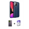 MARSİLYAN™- iPhone 13 Pro Max Kılıf Doruk Klasik Özel Seri - Siyah Bilvis 5in1 3D Magic Cam Ekran Koruyucu + Neon Fosforlu Kamera Lens - YL