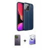 MARSİLYAN™- iPhone 13 Pro Max Kılıf Doruk Klasik Özel Seri - Siyah Bilvis 5in1 5D Magic Hayalet Cam Ekran Koruyucu + Neon Fosforlu Kamera Lens - YL