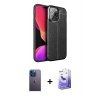 MARSİLYAN™- iPhone 13 Pro Max Kılıf Doruk Klasik Özel Seri - Siyah Bilvis 5in1 5D Magic Hayalet Cam Ekran Koruyucu + Neon Fosforlu Kamera Lens - MI