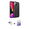 MARSİLYAN™- iPhone 13 Pro Max Kılıf Doruk Klasik Özel Seri - Siyah Bilvis 5in1 5D Magic Hayalet Cam Ekran Koruyucu + Pers Alüminyum Kamera Lens - SABE