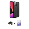 MARSİLYAN™- iPhone 13 Pro Max Kılıf Doruk Klasik Özel Seri - Siyah Bilvis 5in1 5D Magic Hayalet Cam Ekran Koruyucu + Gold Raze Metal Kamera Lens