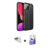 MARSİLYAN™- iPhone 13 Pro Max Kılıf Doruk Klasik Özel Seri - Siyah Bilvis 5in1 5D Magic Hayalet Cam Ekran Koruyucu + Gold Pers Alüminyum Kamera Lens