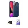 MARSİLYAN™- iPhone 13 Pro Max Kılıf Doruk Klasik Özel Seri - Siyah Bilvis 5in1 5D Magic Hayalet Cam Ekran Koruyucu + Gold Raze Metal Kamera Lens