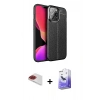 MARSİLYAN™- iPhone 13 Pro Max Kılıf Doruk Klasik Özel Seri - Siyah Bilvis 5in1 5D Magic Hayalet Cam Ekran Koruyucu + Pers Alüminyum Kamera Lens - KI