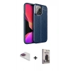 MARSİLYAN™- iPhone 13 Pro Max Kılıf Doruk Klasik Özel Seri - Siyah Bilvis Hayalet Cam Ekran Koruyucu + Pers Alüminyum Kamera Lens - GI