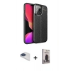 MARSİLYAN™- iPhone 13 Pro Max Kılıf Doruk Klasik Özel Seri - Siyah Bilvis Hayalet Cam Ekran Koruyucu + Pers Alüminyum Kamera Lens - LT