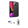 MARSİLYAN™- iPhone 13 Pro Max Kılıf Doruk Klasik Özel Seri - Siyah Bilvis Hayalet Cam Ekran Koruyucu + Pers Alüminyum Kamera Lens - LT