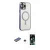 MARSİLYAN™- iPhone 13 Pro Max Kılıf Doruk Minimal - Şeffaf 360 Full Body Arka Koruyucu + Renkli Kamera Lens Koruma Cam - TU
