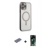 MARSİLYAN™- iPhone 13 Pro Max Kılıf Doruk Minimal - Şeffaf 360 Full Body Arka Koruyucu + Renkli Kamera Lens Koruma Cam - TU