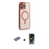 MARSİLYAN™- iPhone 13 Pro Max Kılıf Doruk Minimal - Şeffaf 360 Full Body Arka Koruyucu + Renkli Kamera Lens Koruma Cam - YL