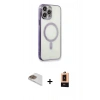 MARSİLYAN™- iPhone 13 Pro Max Kılıf Doruk Minimal - Şeffaf Maxco Cam Ekran Koruyucu + Gold Pers Alüminyum Kamera Lens
